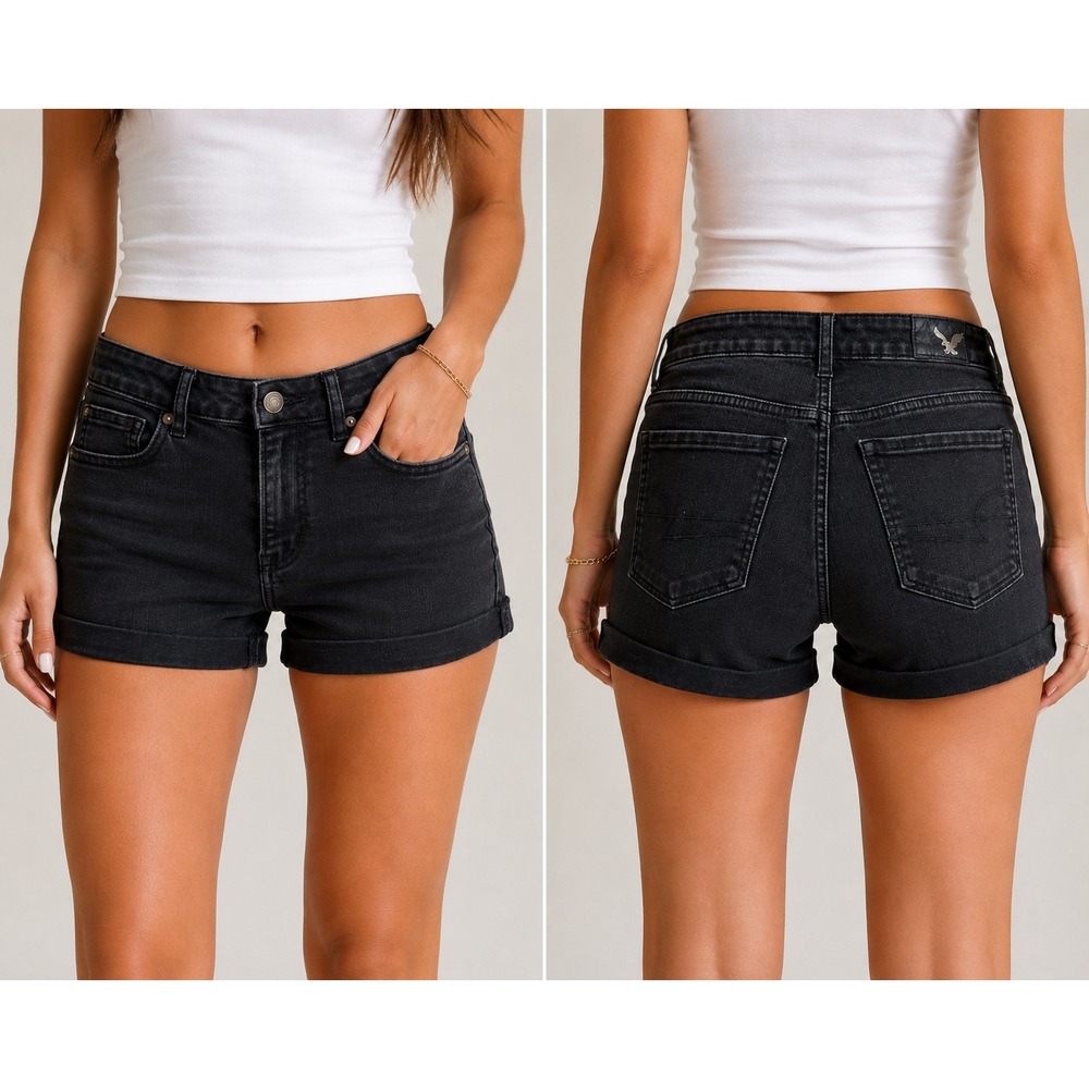 American Eagle Super Hi-Rise Shorts Washed Black Super Super Stretch Size 0